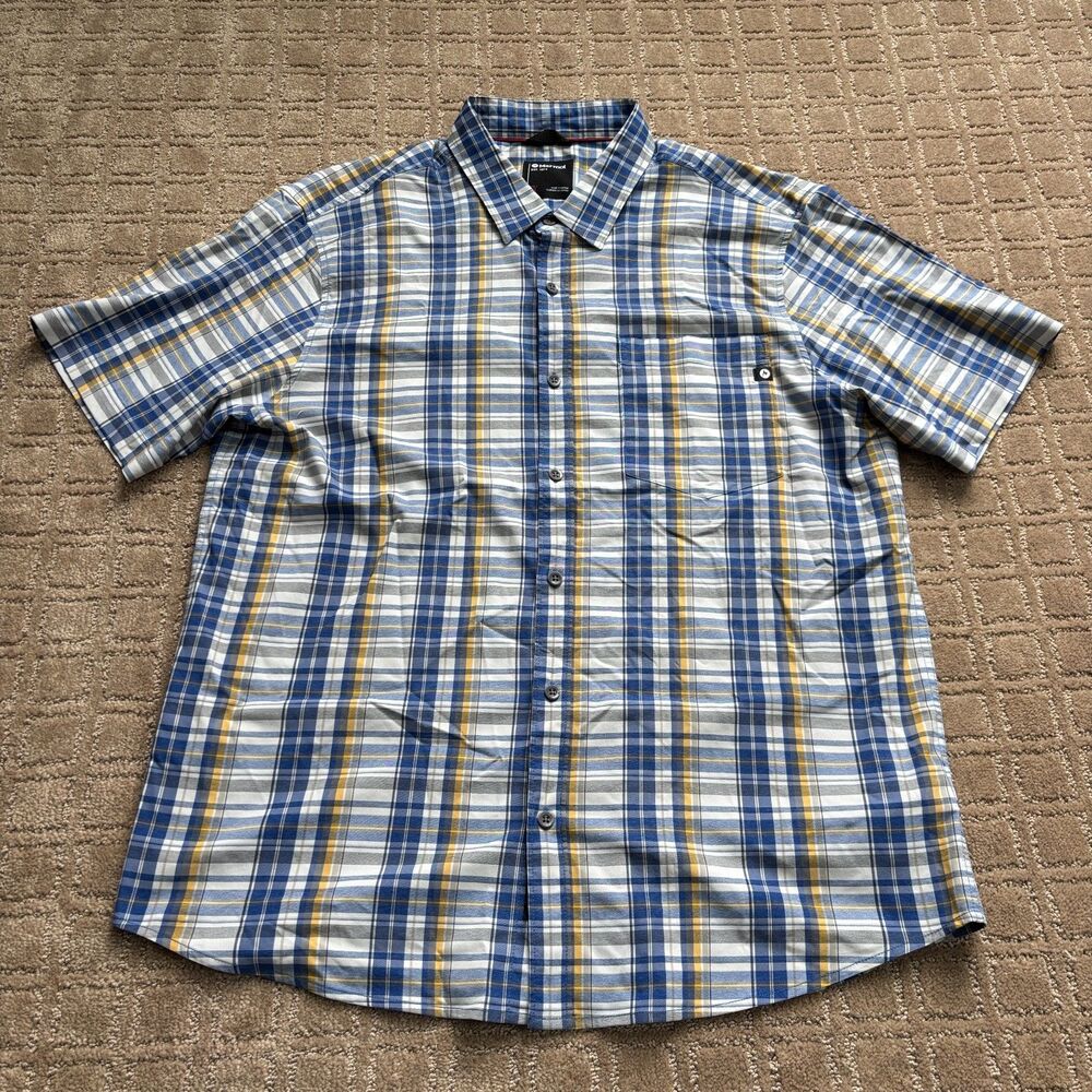 Marmot Plaid Nylon Casual Button-Down Short Sleeve Shirt Mens XXL Blue Hike Camp